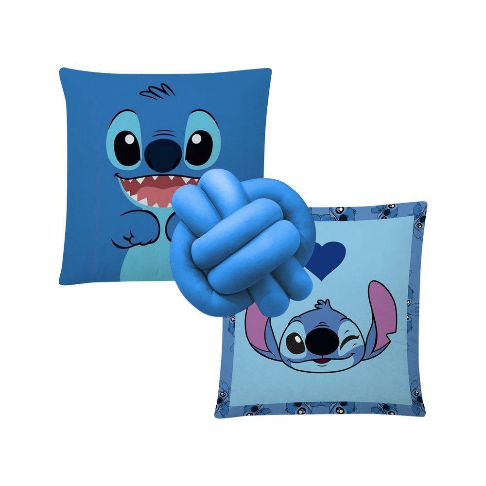Kit 02 Capas De Almofada Infantil Personagens + Almofada Nó Stitch 03 Nó Azul - 1