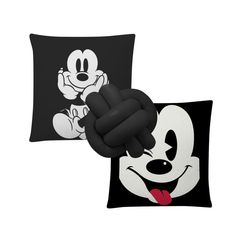 Kit 02 Capas De Almofada Infantil Personagens + Almofada Nó Mickey 04 Nó Preto - 1