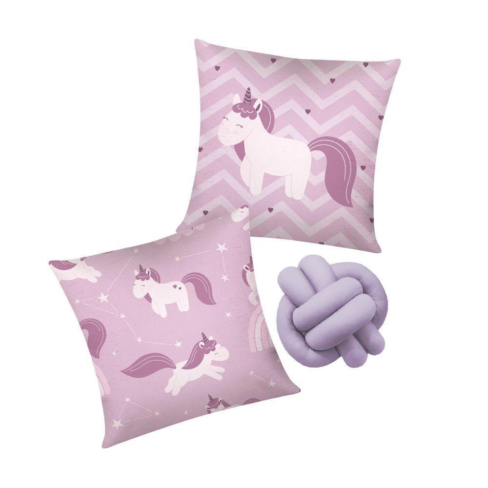 Kit 02 Capas De Almofada Infantil Personagens + Almofada Nó Unicornio Lilas Nó Lilás - 1