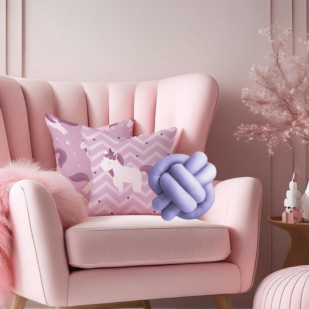 Kit 02 Capas De Almofada Infantil Personagens + Almofada Nó Unicornio Lilas Nó Lilás - 3