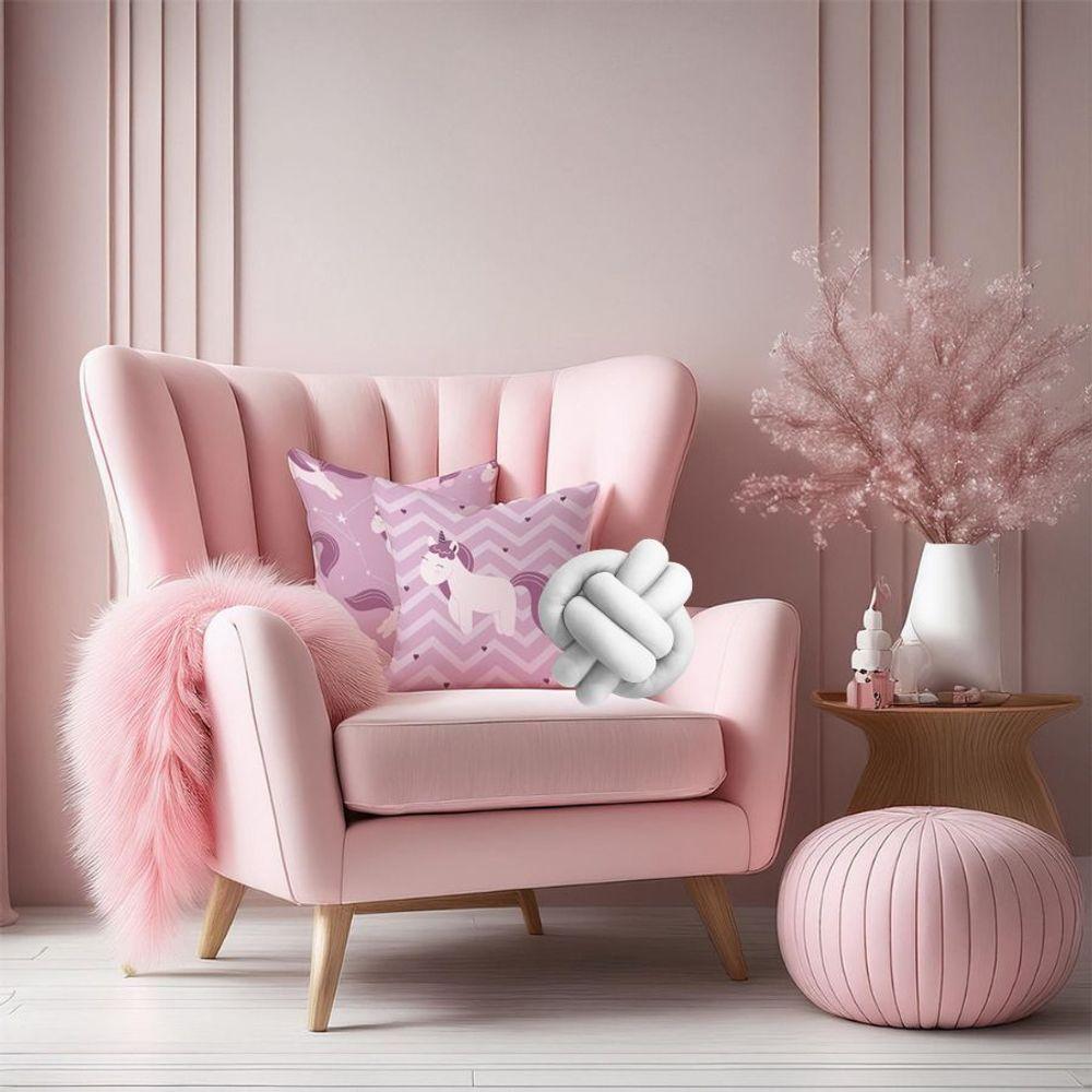 Kit 02 Capas De Almofada Infantil Personagens + Almofada Nó Unicornio Lilas Nó Branco - 2