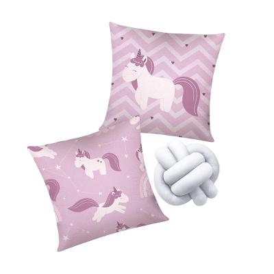 Kit 02 Capas De Almofada Infantil Personagens + Almofada Nó Unicornio Lilas Nó Branco
