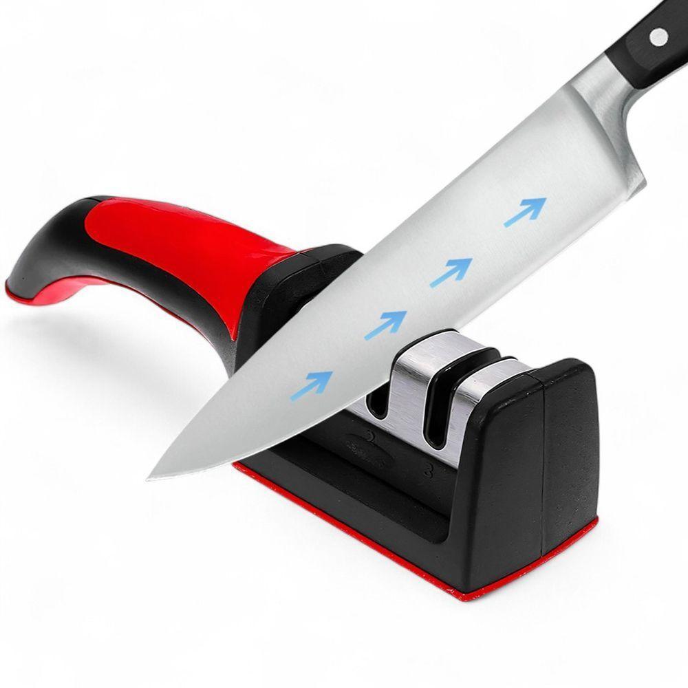 Afiador De Facas Tesouras E Cutelos Vermelho Profissional Com 3 Níveis De Afiação - 3