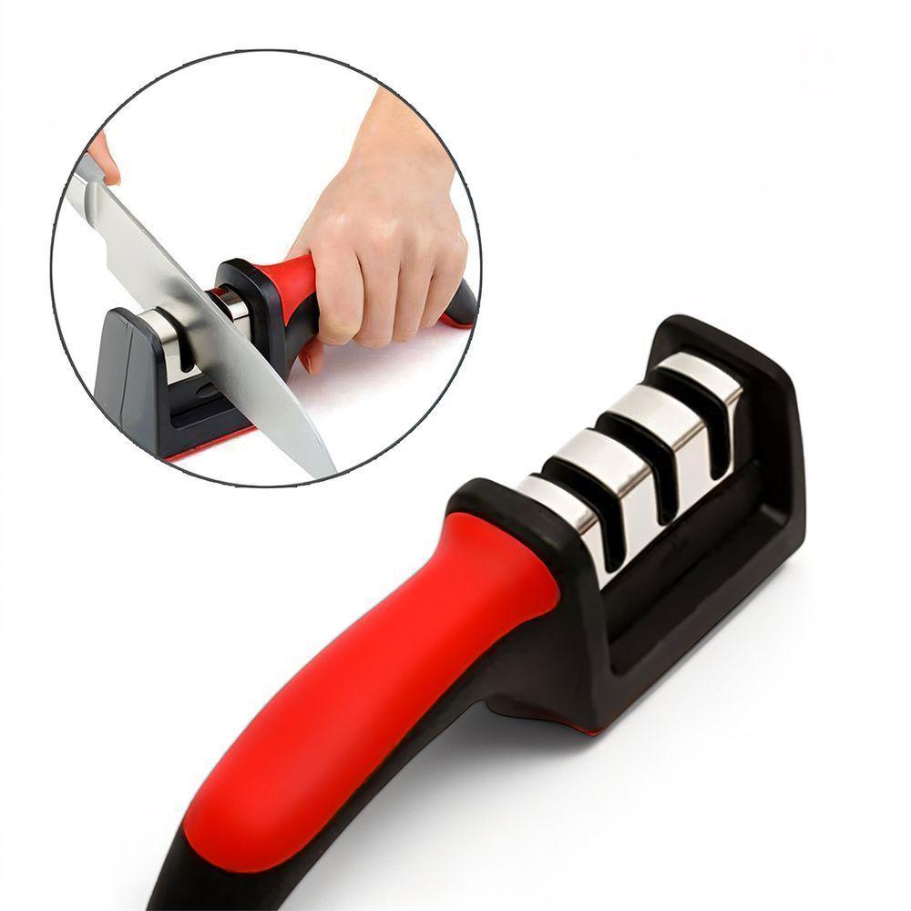 Afiador De Facas Tesouras E Cutelos Vermelho Profissional Com 3 Níveis De Afiação - 4