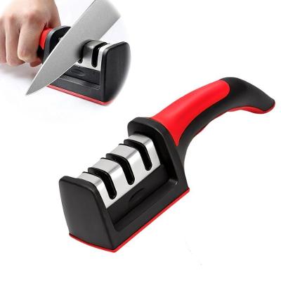 Afiador De Facas Tesouras E Cutelos Vermelho Profissional Com 3 Níveis De Afiação