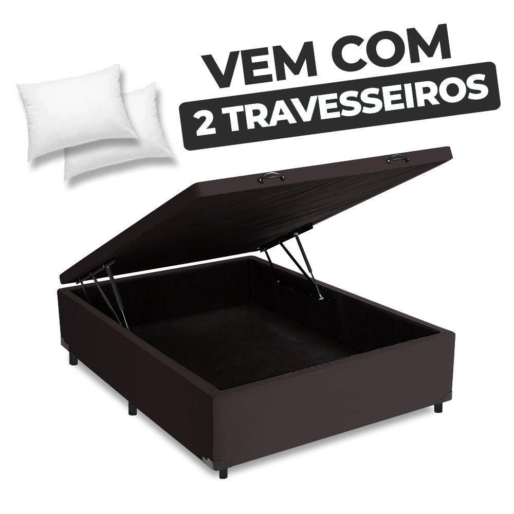 Cama Box Baú Casal 138x188x41cm + 2 Travesseiros Fl - Colchomax Marrom Sintético - 6