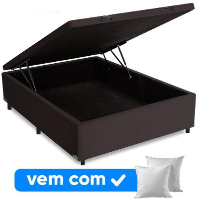 Cama Box Baú Casal 138x188x41cm + 2 Travesseiros Fl - Colchomax Marrom Sintético