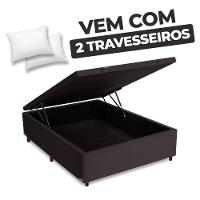 Cama Box Baú Casal 138x188x41cm + 2 Travesseiros Fl - Colchomax Marrom Sintético - 6