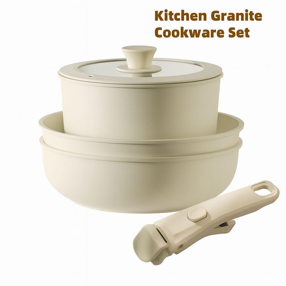 Kit Panelas Cerâmica Premium Antiaderente Indução Tampas Vidro Cabos Removíveis E Design Elegante - 2