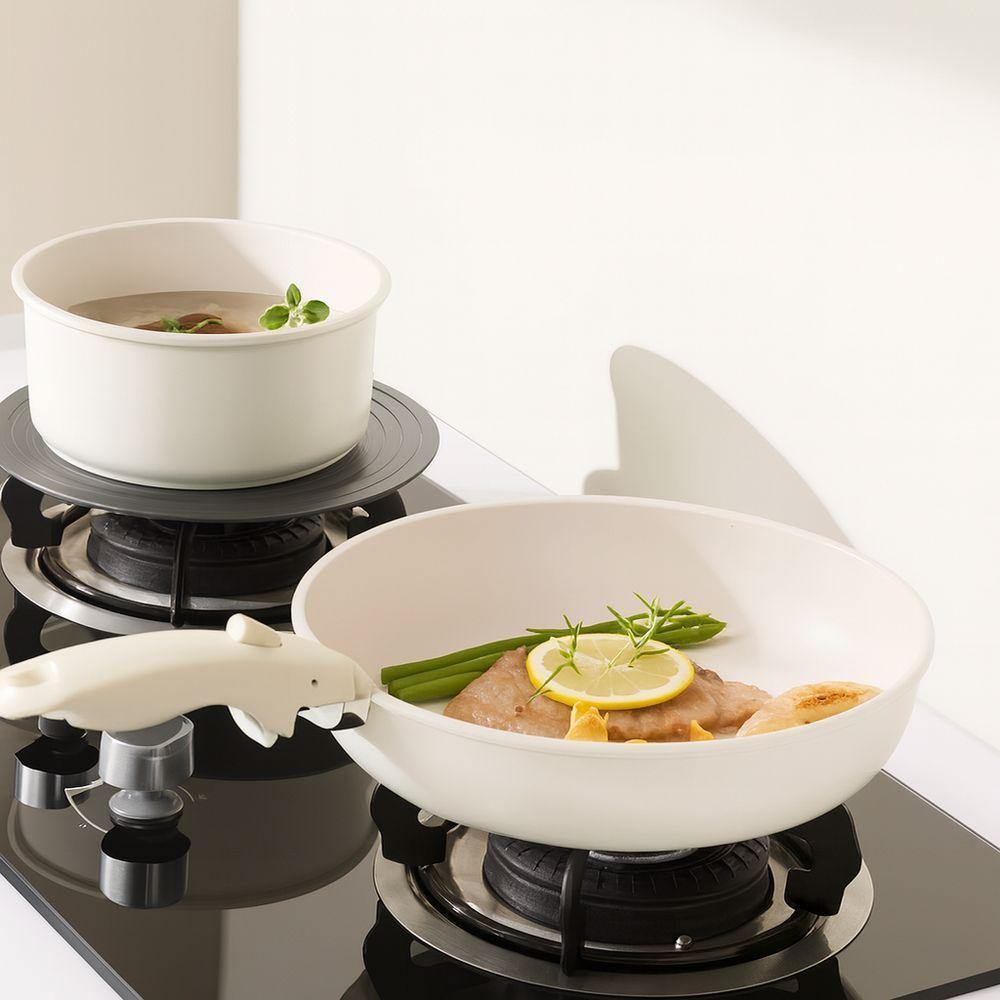 Kit Panelas Cerâmica Premium Antiaderente Indução Tampas Vidro Cabos Removíveis E Design Elegante - 3