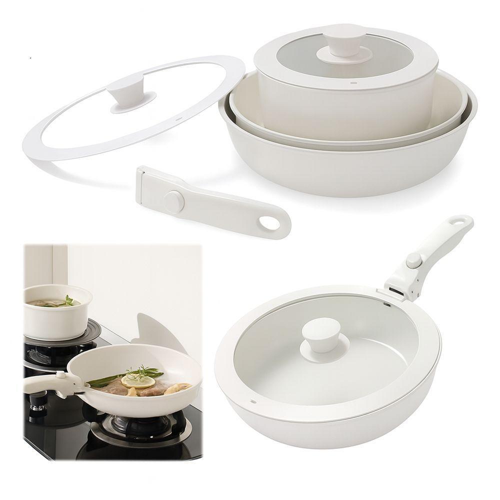 Kit Panelas Cerâmica Premium Antiaderente Indução Tampas Vidro Cabos Removíveis E Design Elegante - 4