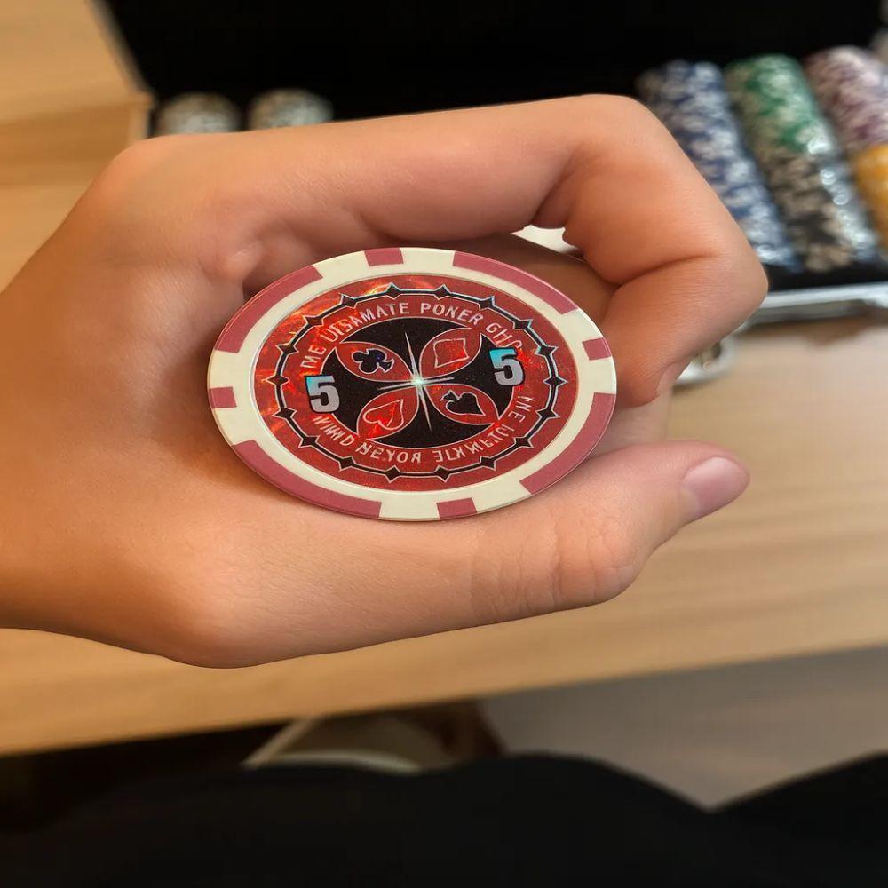 Kit Ficha De Pôquer Com Maleta Alumínio Dealer Dados Fichas Pvc - Diversão Em Casa - 5