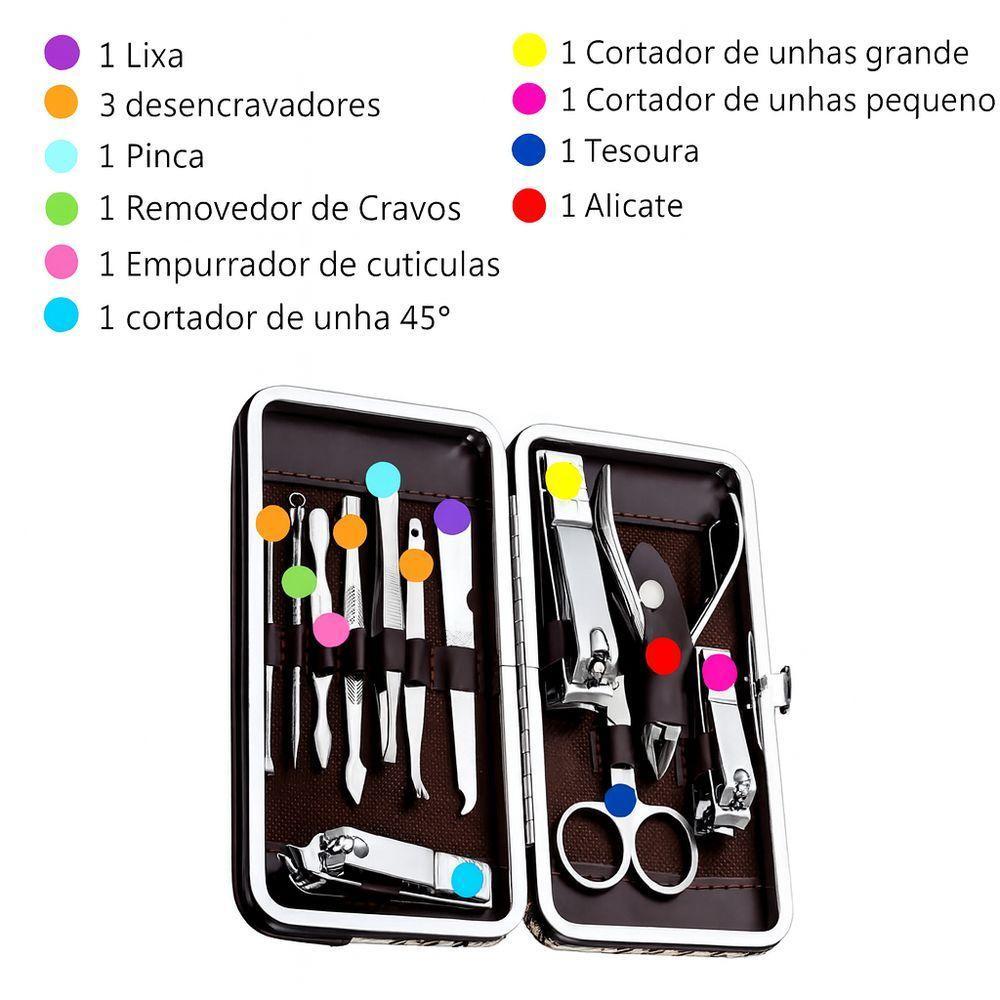 Kit Manicure E Pedicure Profissional 12 Peças Aço Inox Estojo Luxo Precisão E Durabilidade - 5