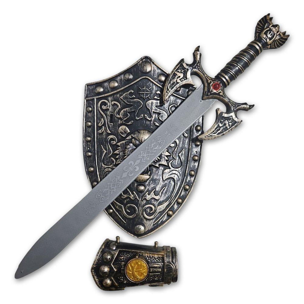 2 Kits Medieval Espada Manopla Escudo Leão Infantil Jr0344 - 3