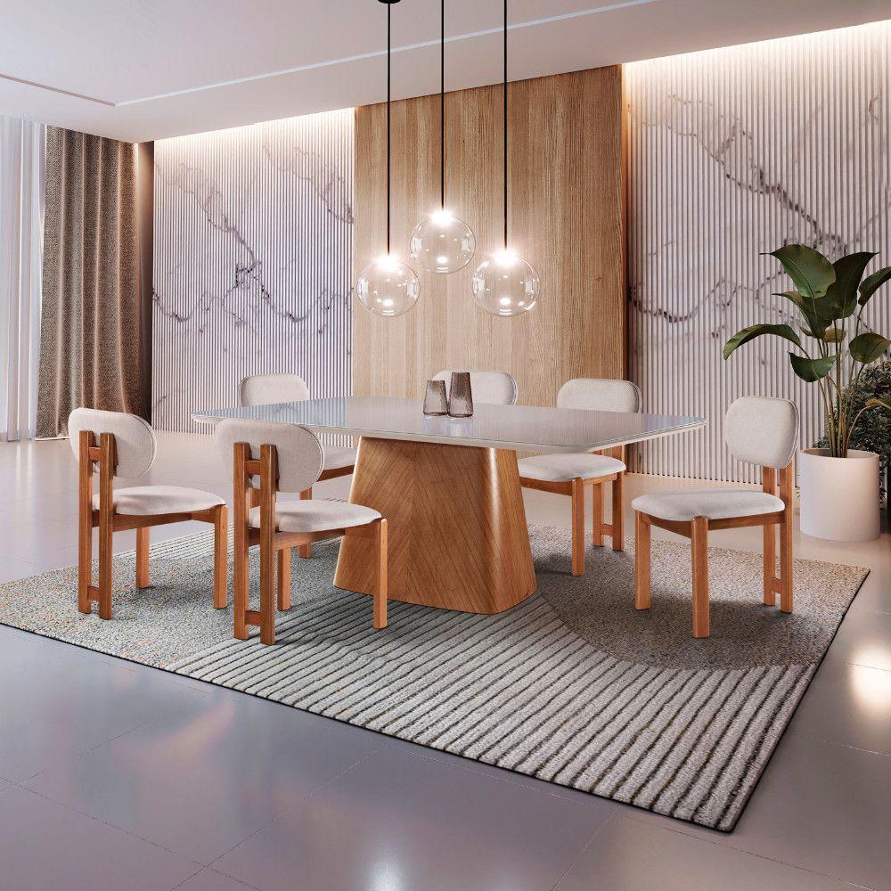 Conjunto 6 Lugares Mesa E Cadeiras Mesa E Cadeiras Orgânicas Cinamomo-linho Cinza - 1