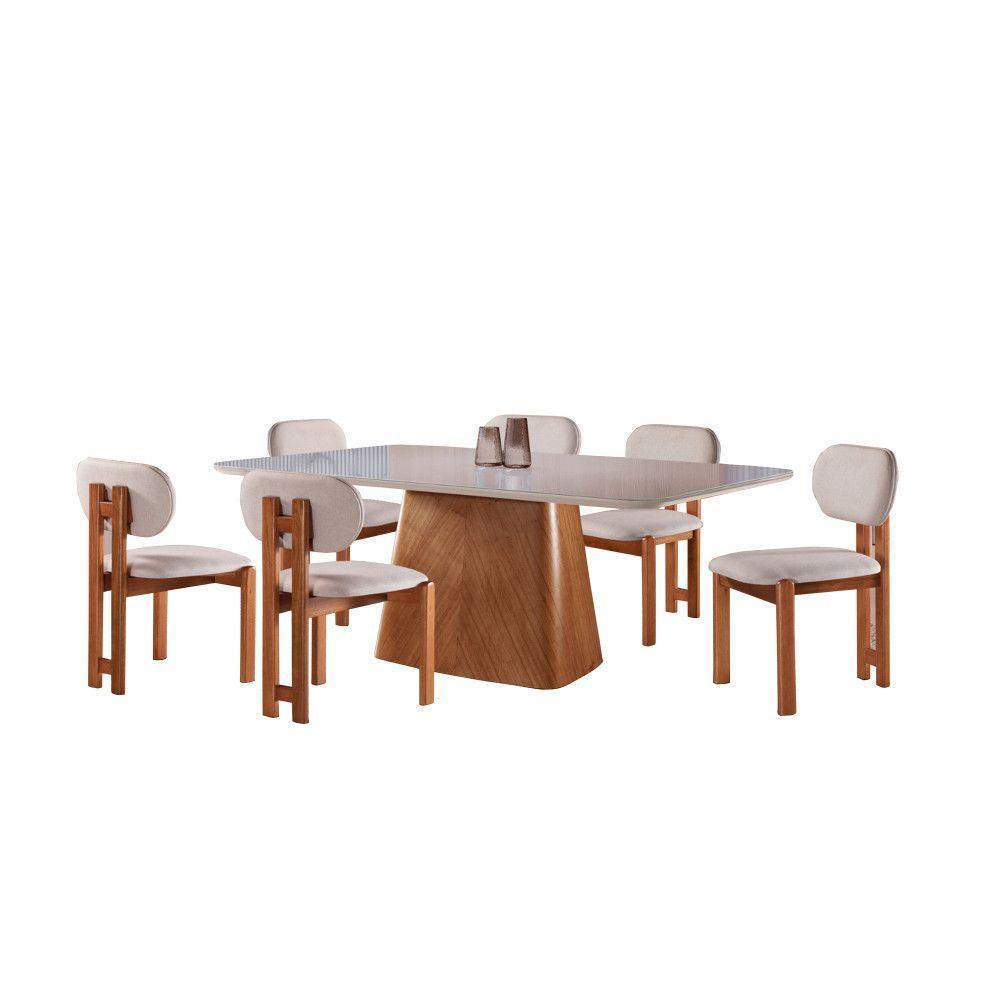 Conjunto 6 Lugares Mesa E Cadeiras Mesa E Cadeiras Orgânicas Cinamomo-linho Cinza - 2