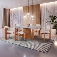 Conjunto 6 Lugares Mesa E Cadeiras Mesa E Cadeiras Orgânicas Cinamomo-linho Cinza - 1