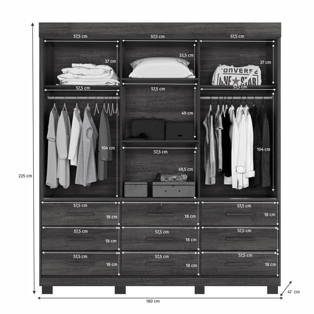 Roupeiro Turim 3 Portas E 9 Gavetas Imbuía - 4