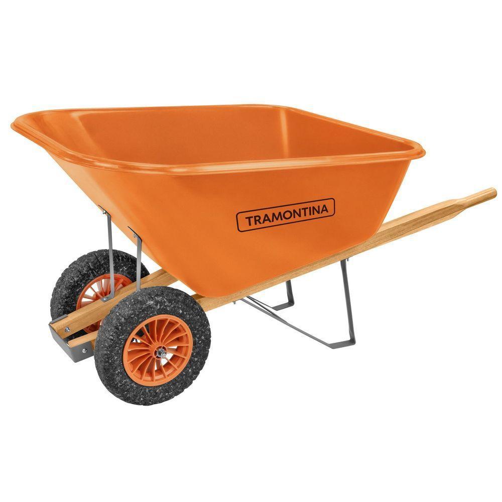 Carrinho De Mão Tramontina Caçamba Plástica Extrafunda 200l Braço Madeira Duas Rodas Pneus Maciços Tramontina - 1