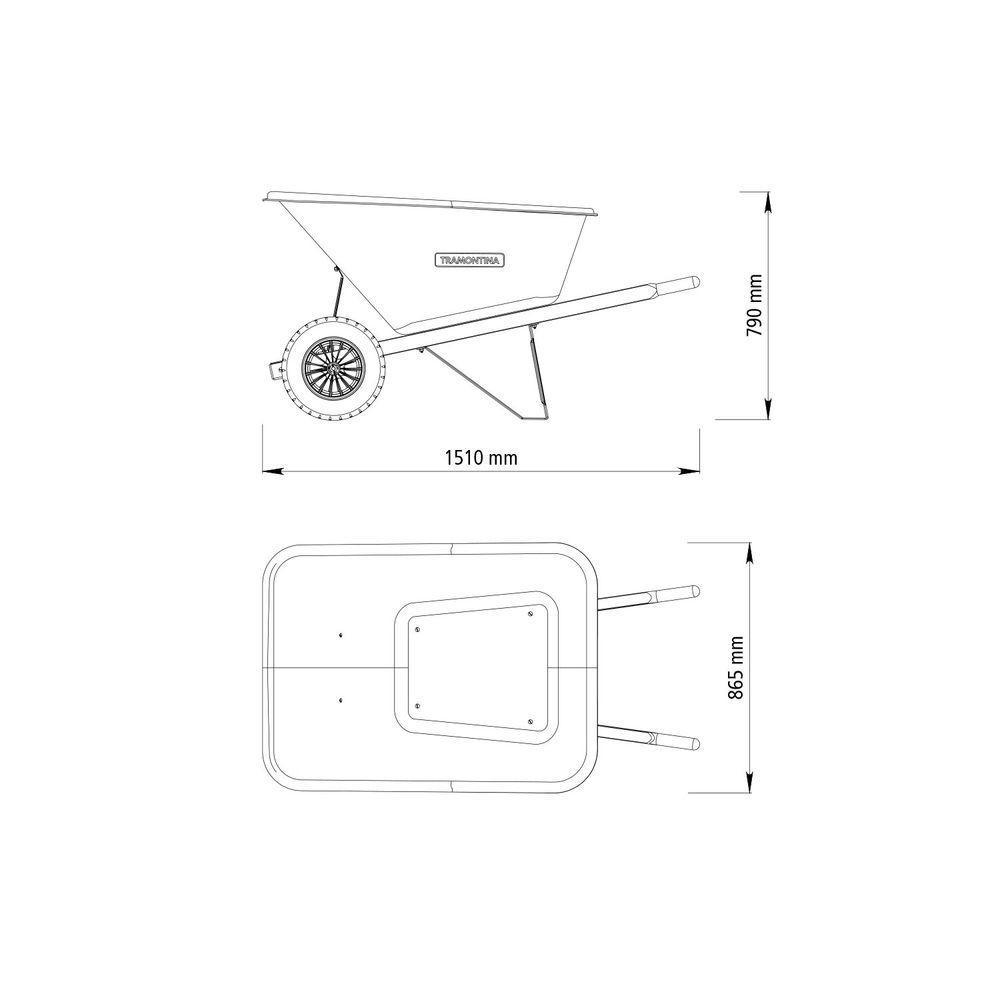 Carrinho De Mão Tramontina Caçamba Plástica Extrafunda 200l Braço Madeira Duas Rodas Pneus Maciços Tramontina - 3