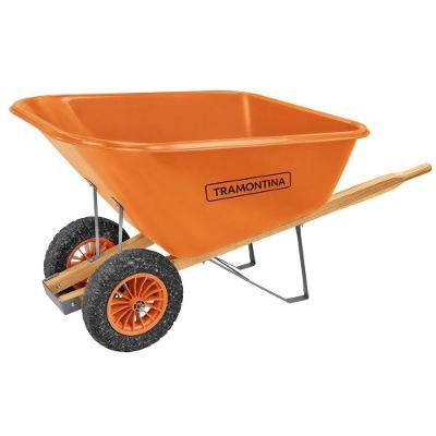 Carrinho De Mão Tramontina Caçamba Plástica Extrafunda 200l Braço Madeira Duas Rodas Pneus Maciços Tramontina