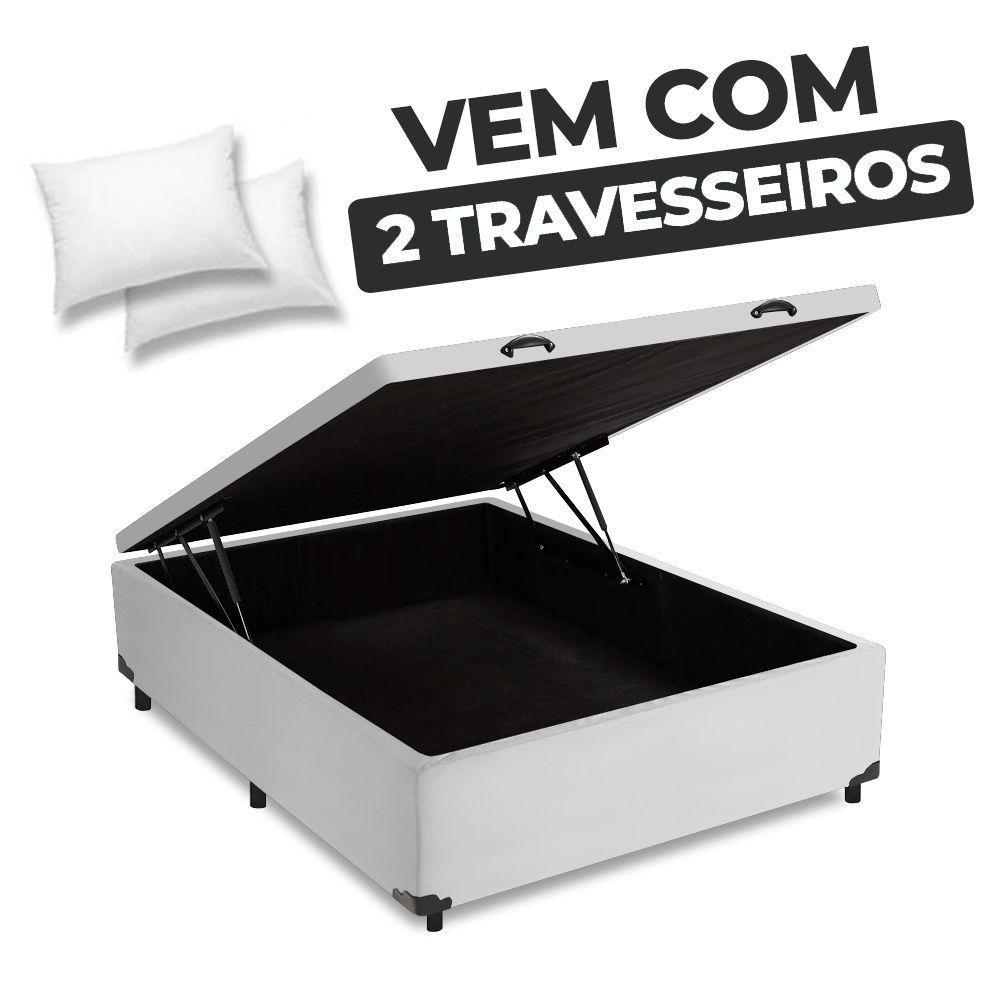 Cama Box Baú Casal 138x188x41cm + 2 Travesseiros Fl - Colchomax Branco Sintético - 6