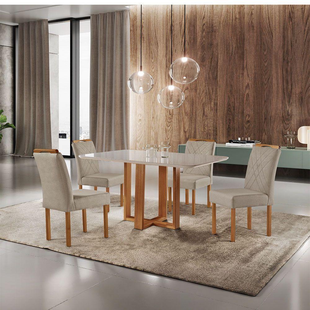 Mesa Com 4 Cadeiras Madeira Maciça Prada Linho Móveis Mix Mel-areia - 1