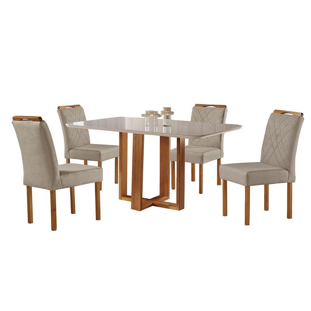 Mesa Com 4 Cadeiras Madeira Maciça Prada Linho Móveis Mix Mel-areia - 2