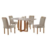 Mesa Com 4 Cadeiras Madeira Maciça Prada Linho Móveis Mix Mel-areia - 2