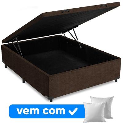 Cama Box Baú Casal 138x188x41cm + 2 Travesseiros Fl - Colchomax Marrom Suede