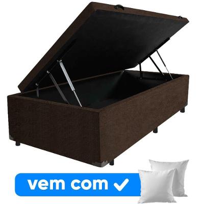 Cama Box Baú Solteiro 88x188x41cm + 1 Travesseiro Fl - Colchomax Marrom Suede