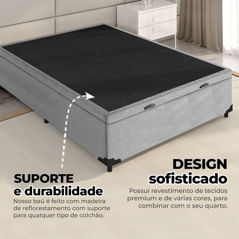 Cama Box Baú Solteiro 88x188x41cm + 1 Travesseiro Fl - Colchomax Cinza Suede - 3
