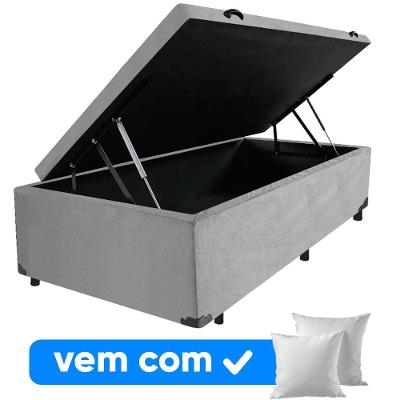 Cama Box Baú Solteiro 88x188x41cm + 1 Travesseiro Fl - Colchomax Cinza Suede