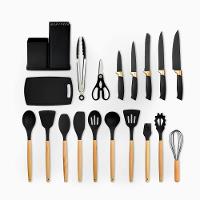 Kit Utensílios De Cozinha 19 Peças Silicone Premium Resistentes A Altas Temperaturas Inox E Madeira - Preto - 8