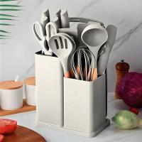 Kit Utensílios De Cozinha 19 Peças Silicone Premium Resistentes A Altas Temperaturas Inox E Madeira - Cinza - 2