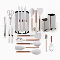 Kit Utensílios De Cozinha 19 Peças Silicone Premium Resistentes A Altas Temperaturas Inox E Madeira - Cinza - 8