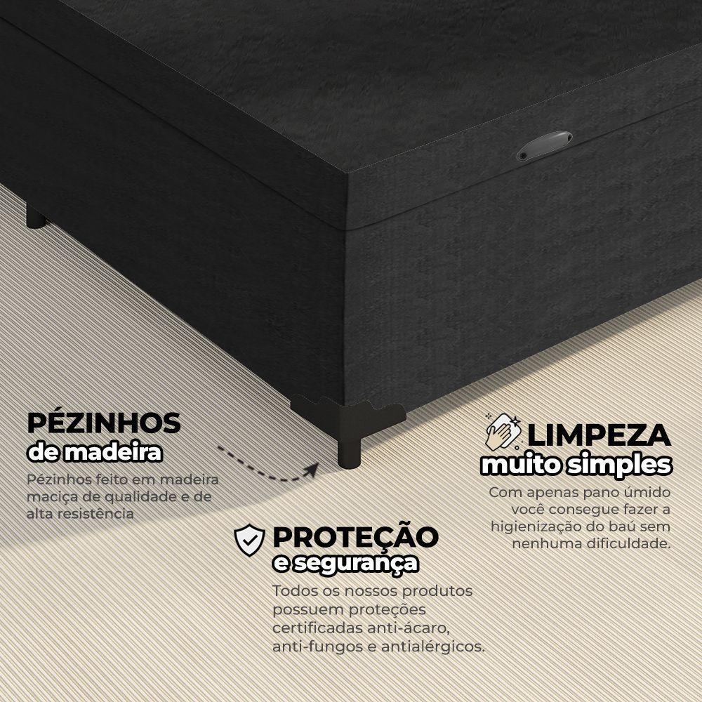 Cama Box Baú Solteiro 88x188x41cm + 1 Travesseiro Fl - Colchomax Preto Suede - 5
