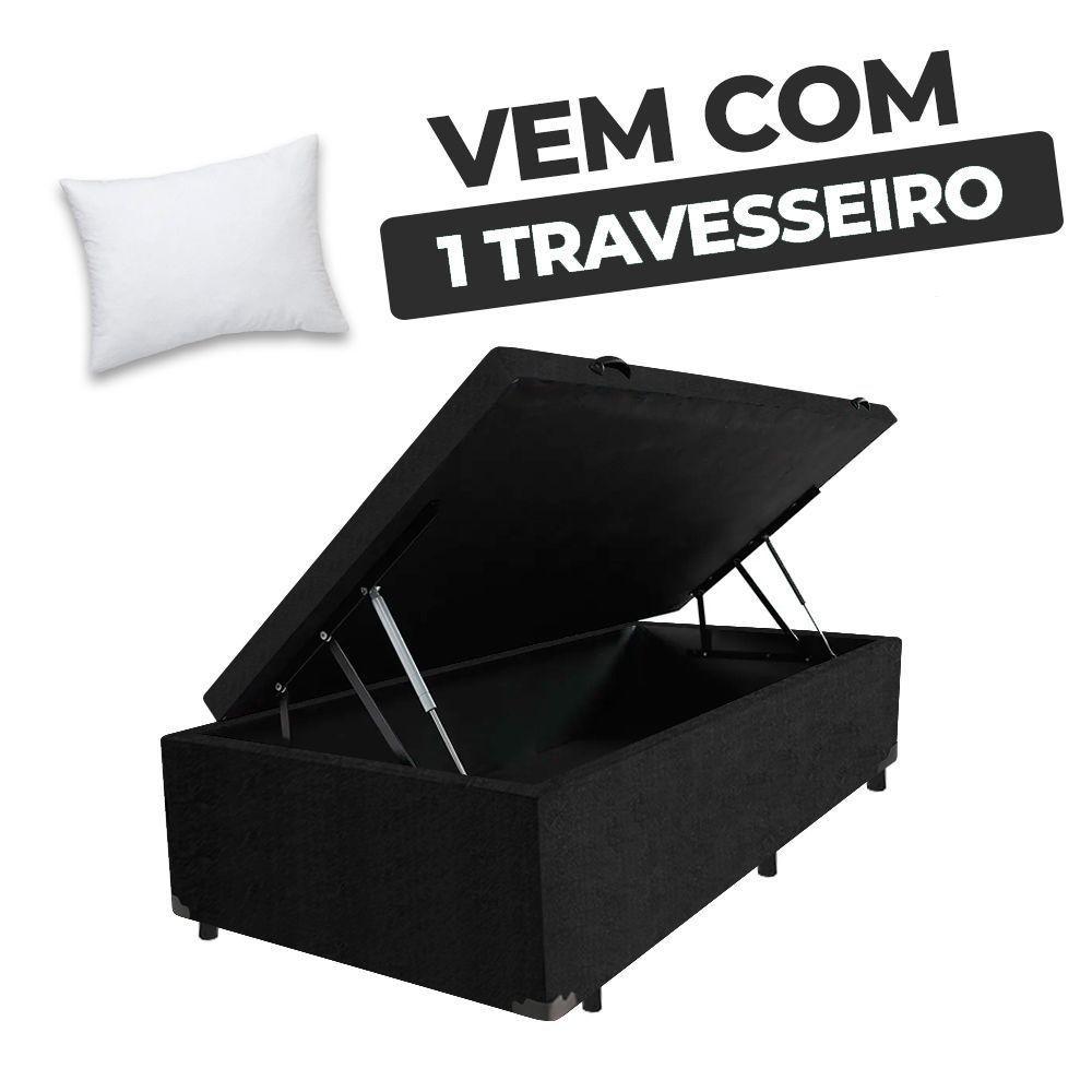 Cama Box Baú Solteiro 88x188x41cm + 1 Travesseiro Fl - Colchomax Preto Suede - 6
