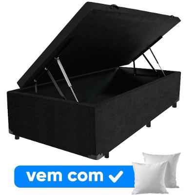 Cama Box Baú Solteiro 88x188x41cm + 1 Travesseiro Fl - Colchomax Preto Suede