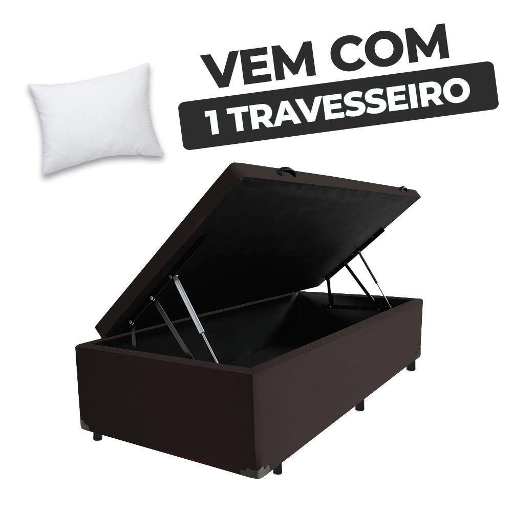 Cama Box Baú Solteiro 88x188x41cm + 1 Travesseiro Fl - Colchomax Marrom Sintético - 4