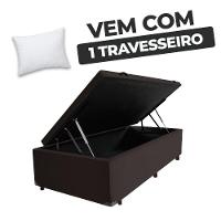 Cama Box Baú Solteiro 88x188x41cm + 1 Travesseiro Fl - Colchomax Marrom Sintético