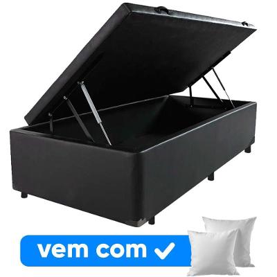 Cama Box Baú Solteiro 88x188x41cm + 1 Travesseiro Fl - Colchomax Preto Sintético