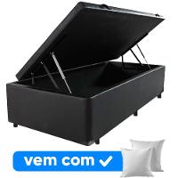 Cama Box Baú Solteiro 88x188x41cm + 1 Travesseiro Fl - Colchomax Preto Sintético - 1