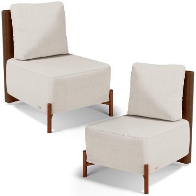 Kit 2 Poltronas Decorativas Hungria L02 Couríssimo Linho Marrom Bege Lyam Decor