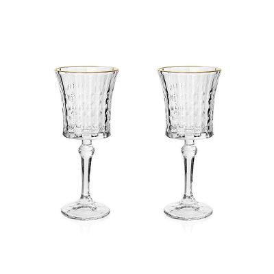 Jogo De Taças Copa E Cia 2 Peças Vitreo Com Filete Dourado 18 X 8 Cm