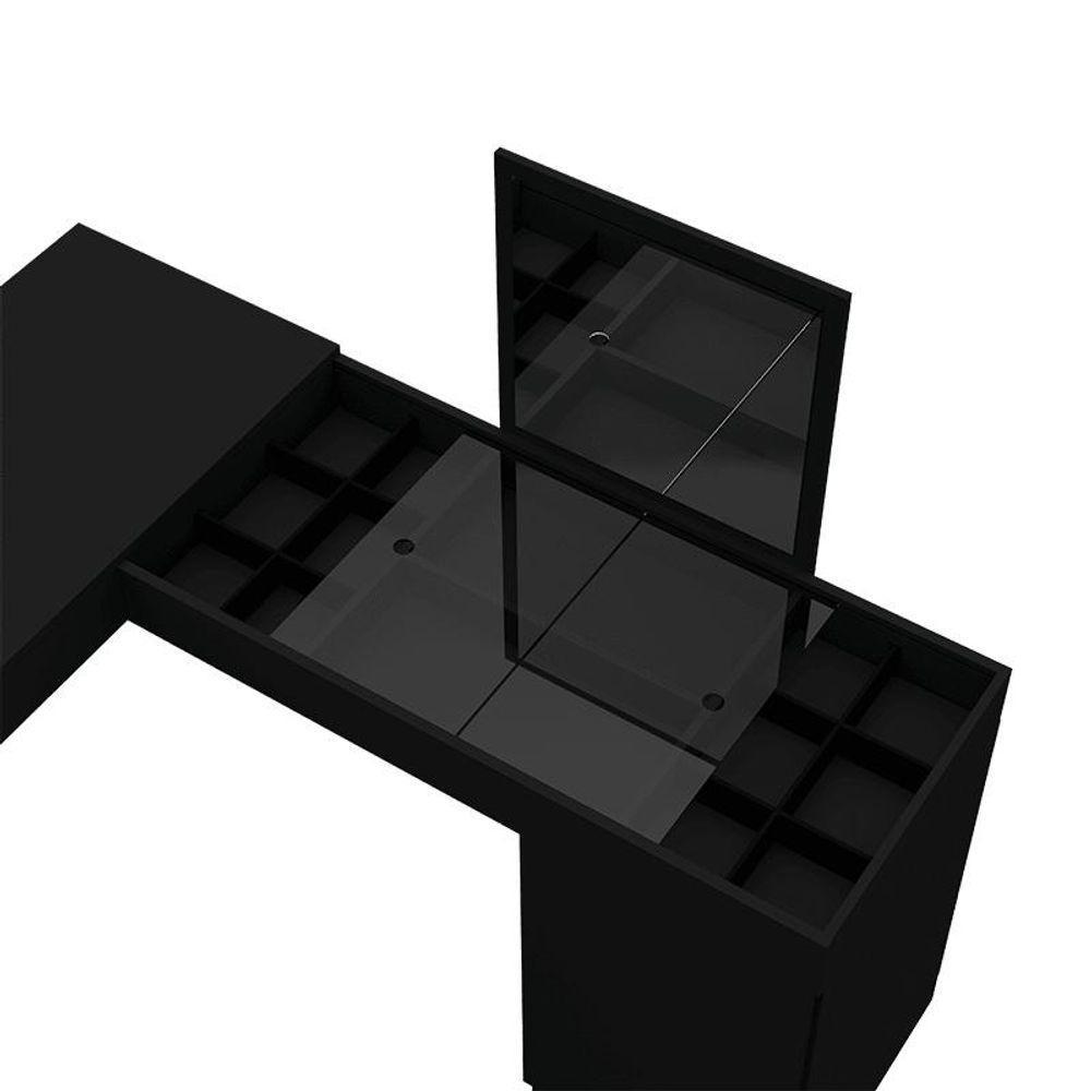 Escrivaninha Penteadeira Canto Star Com Nichos E Painel Com Espelho Fixo E Vidro De Correr ? Preto Fosco - 6