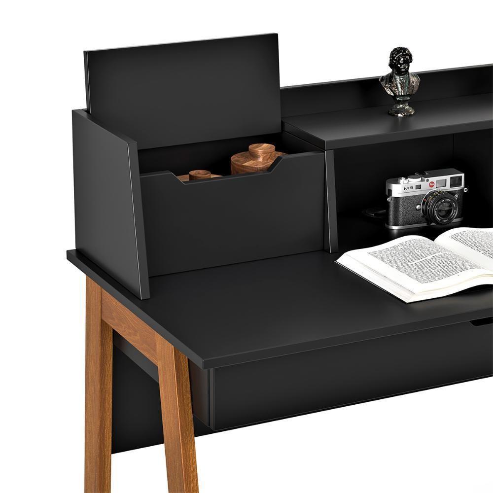 Escrivaninha Parma Ii Escritorio 1 Gaveta Pés Madeira Maciça Preto Preto - 5