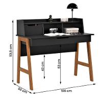 Escrivaninha Parma Ii Escritorio 1 Gaveta Pés Madeira Maciça Preto Preto