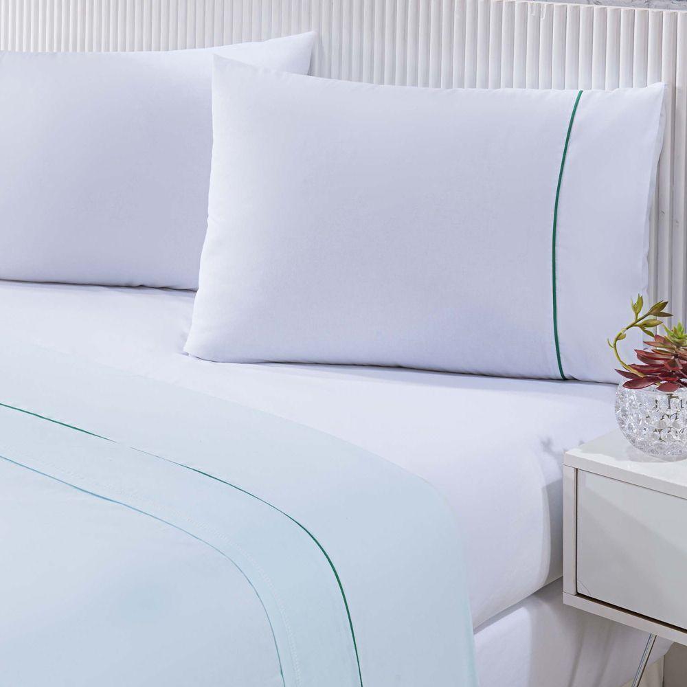 Jogo De Cama 100% Algodão Percal 150 Fios Solteiro Gran Moratta 3 Peças - Branco E Verde - 3