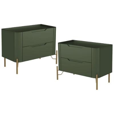 Kit 02 Mesas De Cabeceira Orgânica 2 Gavetas Pés Industrial Dourado Bliss I03 Musgo - Lyam Decor